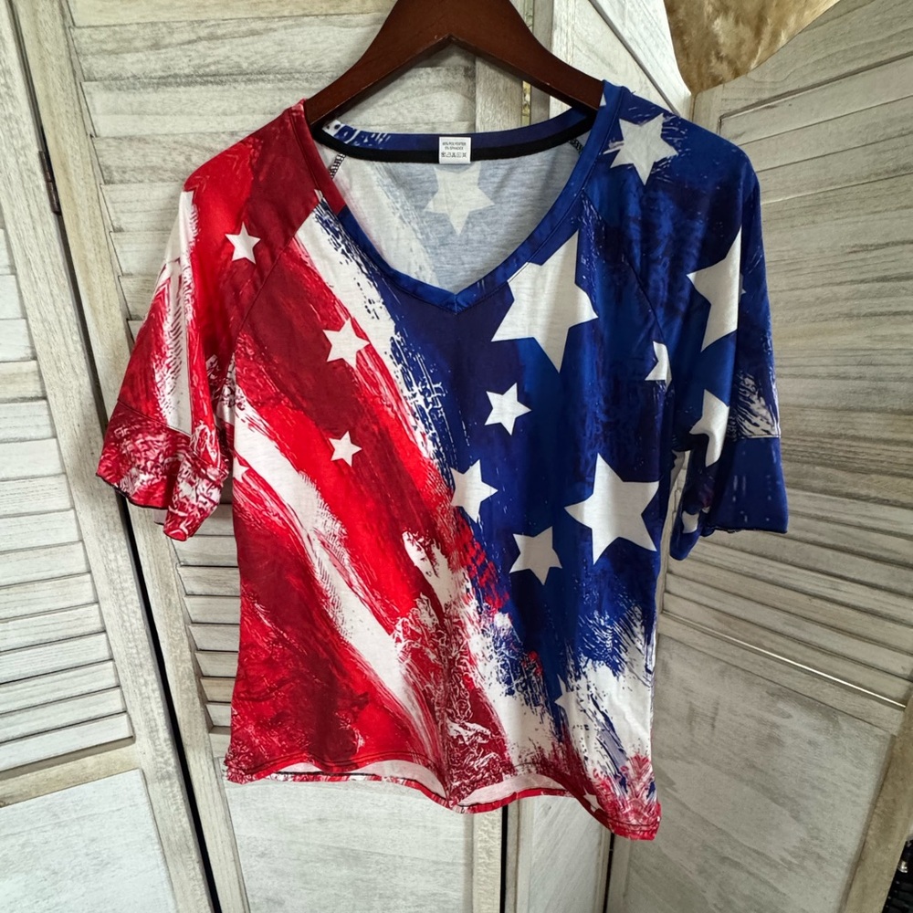 Patriotic American Flag Women's Blouse, Meduim